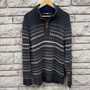 Men's Navy Patterned Zip-Up Sweater